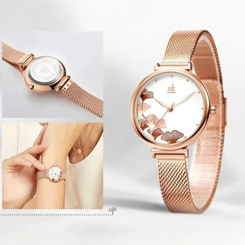 ساعة نسائية فاخرة بتصميم أوراق - مراجعة Stainless Mesh Band وسعره